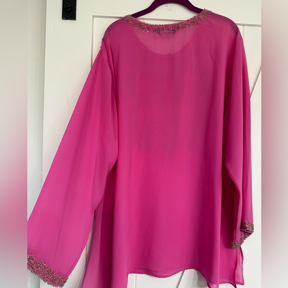 Hot pink sheer sparkly party blouse top - Picture 3 of 11